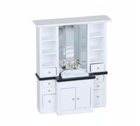 ＡＷＨＡＯ Lavabo Miniatura con Espejo Escala 1:12 Mueble Lavabo de Casa de Muñecas Detalle Realista Tocador Baño en Miniatura para Niños, Maqueta