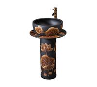 Lavabo moderno de cerámica con pedestal - Elegante lavabo de baño con grifo y kit de drenaje, ideal para uso doméstico, diseño que ahorra espacio para una elegante decoración de baño