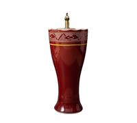 Lavabo moderno de cerámica roja con grifo y kit de drenaje para baño, elegante diseño de columna, ahorra espacio, fácil de instalar, lavabo contemporáneo
