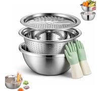 Lavabo Multifuncional De Acero Inoxidable, Juego De Lavabo Y Rallador 3 En 1, Colador Y Tazón Para Mezclar, Ralladores Para Verduras Y Frutas, Enjuagador De Arroz(10.2in)