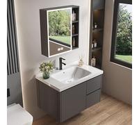 Lavabo mural de cerámica con mueble compacto, ideal para lavaderos, balcones o baños pequeños(70 * 47cm)