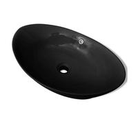 Lavabo oval de cerámica negra de lujo con desagüe, 59 x 38,5 cm