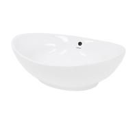 ECD Germany Lavabo Ovalado Cerámica con Agujero Grifo - Blanco - Aseo Lavamanos sobre Encimera - 590 X 390 X 200 mm - Diseño Moderno - Pila Sin Desbordamiento Desagüe para El Cuarto De Baño