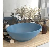Lavabo Ovalado de Cerámica, Azul Claro Mate, Diseño Moderno para Baño y Tocador, Lavabo Sobre Encimera con Orificio de 4.5 cm, Decoración para Baños, 40x33 cm