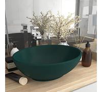 Lavabo Ovalado de Cerámica, Verde Oscuro Mate, Diseño Moderno para Baño, Lavadero o Tocador, Fácil Instalación sobre Encimera, Orificio Drenaje 4.5 cm, 40x33x13.5 cm