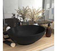 Lavabo Ovalado sobre Encimera, Cerámica Negro Mate, Diseño Moderno para Baño y Tocador, Fácil Instalación, Orificio Drenaje 4.5 cm, 40x33x13.5 cm
