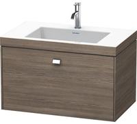 Lavabo para muebles Duravit Brioso c-bonded con base mural 80,0x48,0 cm, 1 cajón, sin rebosadero, con banco para grifos, 1 agujero para grifos, BR4601O1051, Color: Decoración Pino Terra, mango cromado