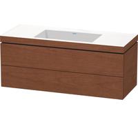 Lavabo para muebles Duravit L-Cube c-bonded con base, colgante, 120x48 cm, 2 cajones, sin rebosadero, sin agujero para grifo, LC6929N1313, Color: Chapa de madera auténtica de nogal americano