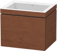 Lavabo para muebles Duravit L-Cube c-bonded con base, colgante, 60x48 cm, 1 cajón, sin rebosadero, sin agujero para grifo, LC6916N1313, Color: Chapa de madera auténtica de nogal americano