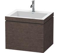Lavabo para muebles Duravit L-Cube c-bonded con base, colgante, 60x48 cm, 1 extraíble, sin rebosadero, 1 agujero para grifo, LC6916O7272, Color: roble oscuro cepillado chapa de madera auténtica
