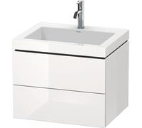 Lavabo para muebles Duravit L-Cube c-bonded con base, colgante, 60x48 cm, 2 cajones, sin rebosadero, 1 agujero para grifo, LC6926O2222, Color: Decoración blanca de alto brillo