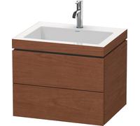 Lavabo para muebles Duravit L-Cube c-bonded con base, colgante, 60x48 cm, 2 cajones, sin rebosadero, 1 agujero para grifo, LC6926O1313, Color: Chapa de madera auténtica de nogal americano