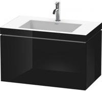 Lavabo para muebles Duravit L-Cube c-bonded con base, colgante, 80x48 cm, 1 extraíble, sin rebosadero, 3 agujeros para grifos, LC6917T4040, Color: Laca negra de alto brillo