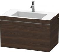 Lavabo para muebles Duravit L-Cube c-bonded con base, colgante, 80x48 cm, 1 extraíble, sin rebosadero, 3 agujeros para grifos, LC6917T6969, Color: Nogal cepillado Chapa de madera auténtica