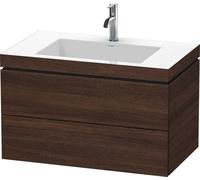Lavabo para muebles Duravit L-Cube c-bonded con base, colgante, 80x48 cm, 2 cajones, sin rebosadero, 1 agujero para grifo, LC6927O5353, Color: Decoración Castaño Oscuro