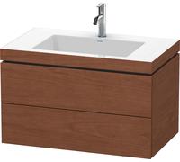 Lavabo para muebles Duravit L-Cube c-bonded con base, colgante, 80x48 cm, 2 cajones, sin rebosadero, 1 agujero para grifo, LC6927O1313, Color: Chapa de madera auténtica de nogal americano