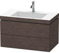 Lavabo para muebles Duravit L-Cube c-bonded con base, colgante, 80x48 cm, 2 cajones, sin rebosadero, 1 agujero para grifo, LC6927O7272, Color: roble oscuro cepillado chapa de madera auténtica
