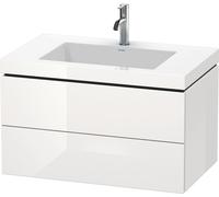 Lavabo para muebles Duravit L-Cube c-bonded con base, colgante, 80x48 cm, 2 cajones, sin rebosadero, 1 agujero para grifo, LC6927O8585, Color: Laca blanca de alto brillo