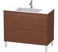 Lavabo para muebles Duravit L-Cube c-bonded con base de pie, 100x48 cm, 2 extraíbles, sin rebosadero, 1 agujero para grifo, LC6938O1313, Color: Chapa de madera auténtica de nogal americano
