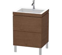 Lavabo para muebles Duravit L-Cube c-bonded con base de pie, 60x48 cm, 2 extraíbles, sin rebosadero, 1 agujero para grifo, LC6936O1313, Color: Chapa de madera auténtica de nogal americano