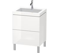 Lavabo para muebles Duravit L-Cube c-bonded con base de pie, 60x48 cm, 2 extraíbles, sin rebosadero, sin agujero para grifo, LC6936N6969, Color: Nogal cepillado Chapa de madera auténtica