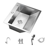 Lavabo Pequeño con Tabla de Lavar, Acero Inoxidable 304 con Grifo Extraíble, Lavabo Baño con Kit de Desagüe, para Lavadero(550x480x220mm)