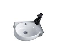 Lavabo pequeño de cerámica Blanca para baño, de Montaje en Pared, con Grifo y desagüe para Agua fría y Caliente, Ideal para baños pequeños y Espacios reducidos. (Color: Lavabo Izquierdo)