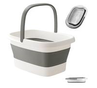 Lavabo plegable para pies remojados, bañera de remojo de pies, cubo de plástico con asas y acupunto de masaje para aliviar el dolor, pedicura, tratamiento de spa en casa (blanco)