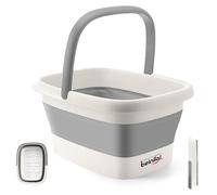 Lavabo plegable para pies remojados, bañera de remojo de pies, cubo de plástico con asas y punto de acupuntura de masaje, cesta de lavandería plegable, color gris