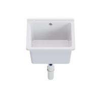 Lavabo QLS, Fregadero Blanco, Polipropileno, 40 x 38 cm, Montaje en Pared, Clásico, Ideal para Garaje, Caldera, Taller, Lavandería