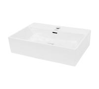 ECD Germany Lavabo Cerámico Rectangular con Agujero Conexión Estandar - Blanco - Lavamanos sobre Encimera - 515 x 360 x 130 mm - Diseño Moderno - Fregadero sin Juego de Desagüe - Realza Baño o Aseo