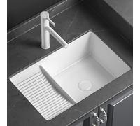Lavabo rectangular de cerámica,Fregadero cerámico empotrado,tina de lavado con tabla para lavar,Con grifo, válvula de escuadra y desagüe, apto para baño, lavadero, balcón y patio. ( Size : 53.5*36 )