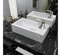 Lavabo Rectangular para Baño, Cerámica Blanca Esmaltada, Diseño Moderno con Orificio para Grifería, Fácil Instalación, Ideal para Encimera, 46x25.5x12 cm