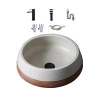 Lavabo redondo de cerámica de lujo, 40.9 x 35.8 cm, lavabo de tocador de baño de granja, diseño artístico creativo, elegante fregadero de drenaje para decoración moderna del hogar