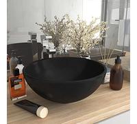 Lavabo Redondo de Cerámica, Negro Mate, Diseño Moderno para Baño, Lavadero o Tocador, Fácil de Limpiar, Tipo Sobrepuesto, Orificio de 4.5 cm, 32.5x14 cm