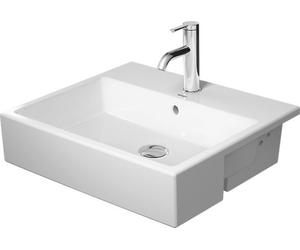 Lavabo semiempotrado Duravit Vero Air 55x47cm, con rebosadero, con banco con agujero para grifo, sin agujero para grifo, para instalación en consolas de madera., 0382550060, Color: Blanco