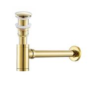 Lavabo sifónico Brass Modern Round Bottle P trap 1 1/4, Sink Drain Pipe Kit Antique with Pop up(Blue)