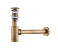 Lavabo sifónico Brass Modern Round Bottle P trap 1 1/4, Sink Drain Pipe Kit Antique with Pop up(Burgundy)
