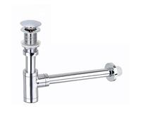 Lavabo sifónico Brass Modern Round Bottle P trap 1 1/4, Sink Drain Pipe Kit Antique with Pop up(Light Yellow)