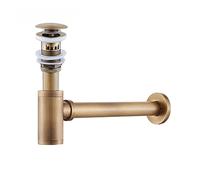 Lavabo sifónico Brass Modern Round Bottle P trap 1 1/4, Sink Drain Pipe Kit Antique with Pop up(YELLOW)