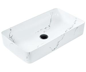 Lavabo sobre encimera baño cerámica blanco efecto mármol 61 x 35 cm Hopi