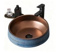 Lavabo Sobre Encimera Cerámica Redondo Moderno, Lavamanos Artístico de Baño, Estilo Retro Minimalista, para Baño en Casa o para Invitados(Blue)