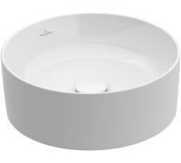 Lavabo sobre encimera Collaro de Villeroy & Boch, redondo, sin agujero para grifo, sin rebosadero, 400x400mm, 4A1840RW, Color: Blanco Piedra CerámicaPlus