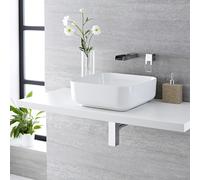 Lavabo Sobre Encimera Cuadrado de Cerámica 400mm x400mm con Grifo Mezclador a Cascada - Milton