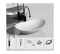 Lavabo Sobre Encimera Fregadero ovalado de cerámica for baño, lavabo de cerámica de montaje superior de 20.4"x12.5" con grifo negro y combinación de desagüe emergente Lvabo(White)
