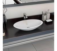 Lavabo Sobre Encimera, Fundición Mineral/Mármol Fundido Blanco, Diseño Minimalista para Baño y Aseo, Fácil Limpieza, Resistente al Agua, 59.3x35.1x10.7 cm