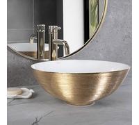 Lavabo Sobre Encimera Rea Stella Oro Cepillado Blanco