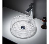 Lavabo Sobre Encimera Rojo en Vidrio Cristal Trasparente - 353mm (Sin Agujeros para la Grifería) - Covelly