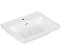 Lavabo Subway 3.0 de Villeroy & Boch, 1 agujero para grifo, con rebosadero, apto para grifería de 3 agujeros, parte inferior pulida, 600x470mm, 4A706GRW, Color: Blanco Piedra CerámicaPlus