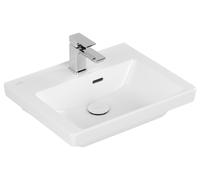 Lavabo Subway 3.0 de Villeroy & Boch con enjuague manual, 500 x 400 mm, 1 orificio para grifo, con rebosadero, no enterrado, 4370FFRW, Color: Blanco Piedra, Cerámica Plus